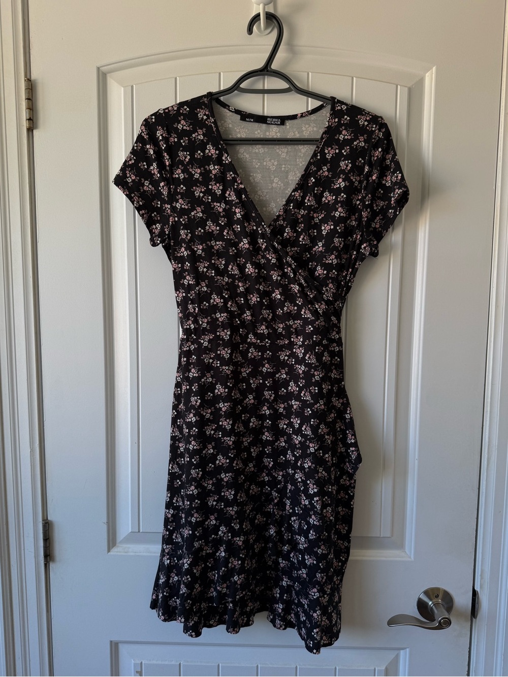 Black Ruffle Midi Dress with Light Pink Floral Print - Picture 1 of 8
